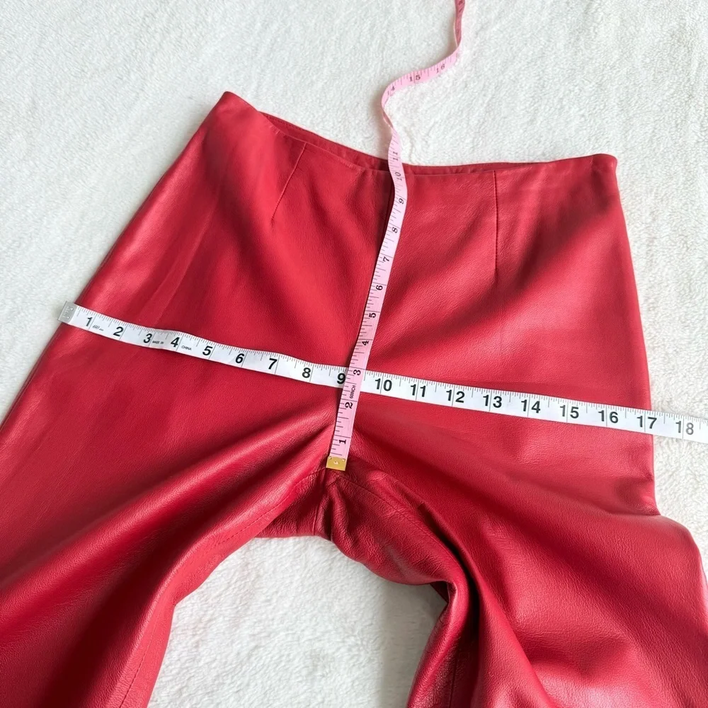 Etcetera Leather Cropped Zipped Red Pants XS (2)